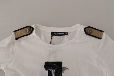 Dolce & Gabbana White Black Roses Crewneck Cotton  T-shirt In White