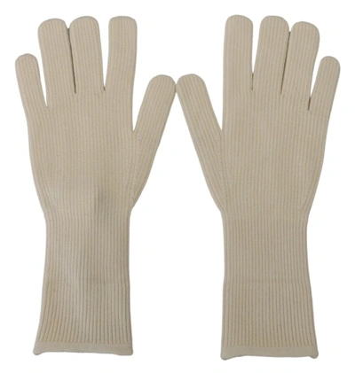 Dolce & Gabbana White Cashmere Knitted Hands Mitten S Gloves In White