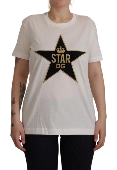 Shop Dolce & Gabbana White Cotton Crown Star Dg Print Women's T-shirt