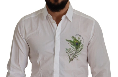 Shop Dolce & Gabbana Elegant White Peacock Feather Dress Men's Shirt