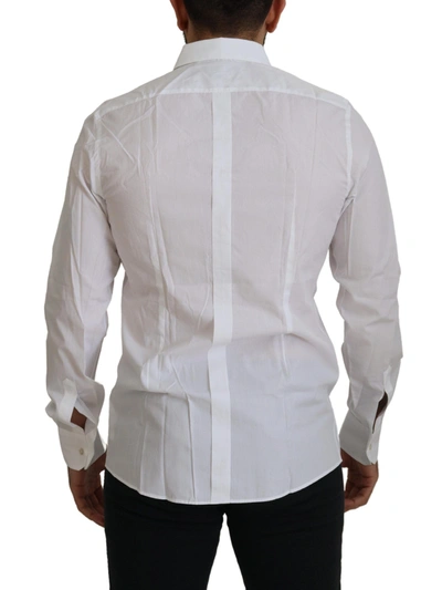 Dolce & Gabbana White Cotton Peacock Feather Formal Gold Shirt In White