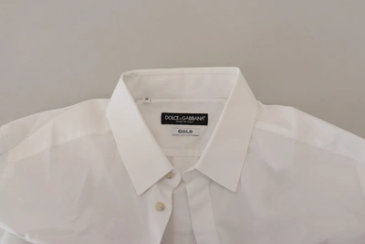 Dolce & Gabbana White Cotton Peacock Feather Formal Gold Shirt In White