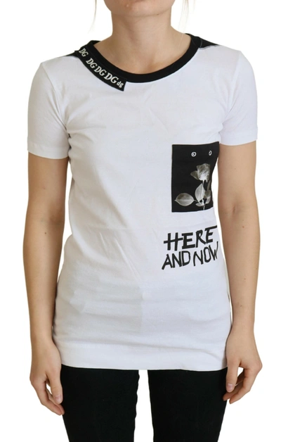 Shop Dolce & Gabbana Chic Monochrome 'here And Now' Cotton Women's Tee In White