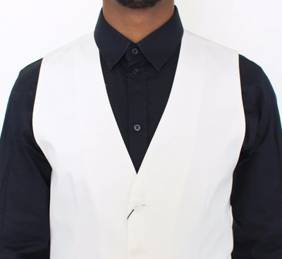 Shop Dolce & Gabbana Elegant White Cotton Silk Dress Men's Vest