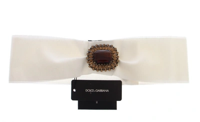 Shop Dolce & Gabbana White Crystal Brass Wide Waist Runway Women's Belt