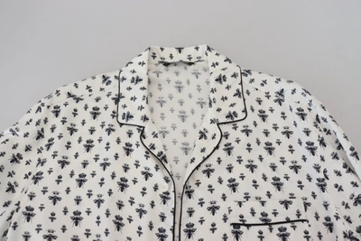 Shop Dolce & Gabbana Elegant Silk Pajama Top With Crown Bee Men's Print In Off White