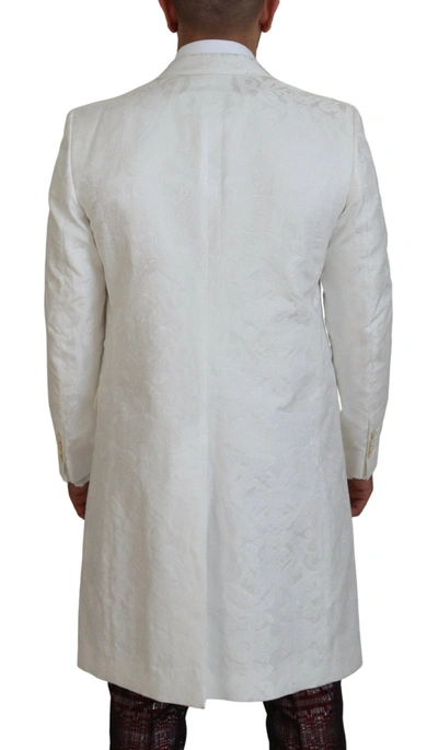 Shop Dolce & Gabbana Elegant White Floral Brocade Trench Men's Coat