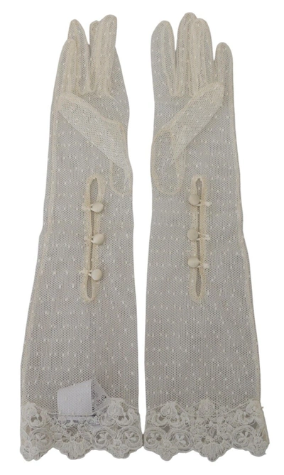 Shop Dolce & Gabbana White Lace Elbow Length Mitten Cotton Women's Gloves