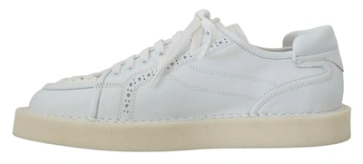Dolce & Gabbana White Leather Low Top Oxford Sneakers Casual Shoes In White