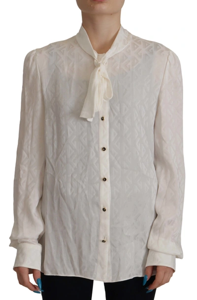 Shop Dolce & Gabbana Elegant Silk Ascot Collar Women's Blouse In White