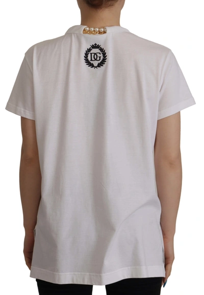Dolce & Gabbana White Necklace Embellished Neckline T-shirt Top In White