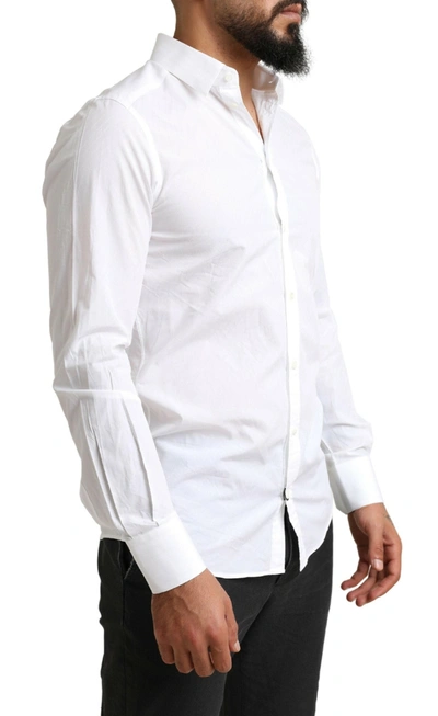 Dolce & Gabbana White Gold Cotton Long Sleeves Men Formal Shirt In White