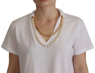 Dolce & Gabbana White Necklace Embellished Neckline T-shirt Top In White