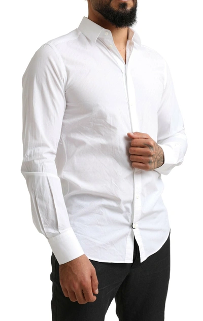 Dolce & Gabbana White Gold Cotton Long Sleeves Men Formal Shirt In White