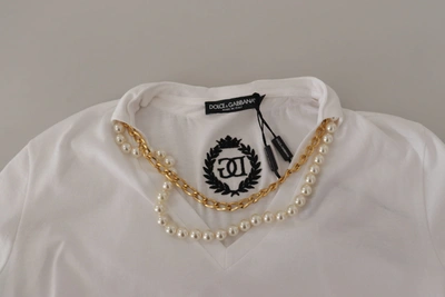 Dolce & Gabbana White Necklace Embellished Neckline T-shirt Top In White