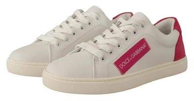 Dolce & Gabbana White Pink Leather Low Top Sneakers Womens Shoes In White
