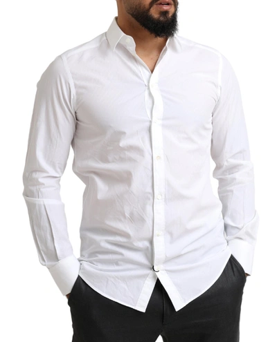 Dolce & Gabbana White Gold Cotton Long Sleeves Men Formal Shirt In White