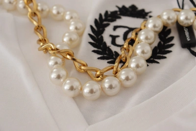 Dolce & Gabbana White Necklace Embellished Neckline T-shirt Top In White