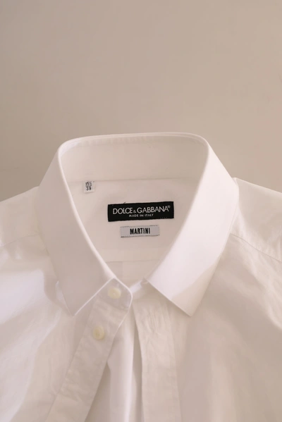 Dolce & Gabbana White Gold Cotton Long Sleeves Men Formal Shirt In White