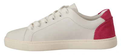 Dolce & Gabbana White Pink Leather Low Top Sneakers Womens Shoes In White