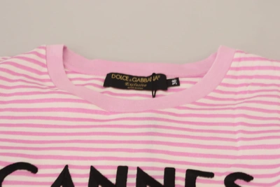 Shop Dolce & Gabbana Exclusive Striped Love Affair Cotton Women's Tee In Pink