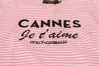 Shop Dolce & Gabbana Exclusive Striped Love Affair Cotton Women's Tee In Pink