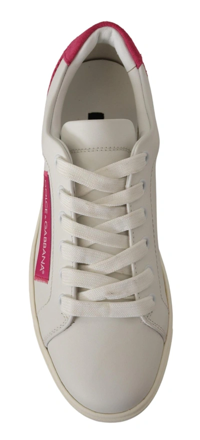Dolce & Gabbana White Pink Leather Low Top Sneakers Womens Shoes In White