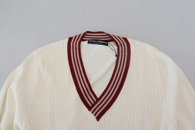 Shop Dolce & Gabbana Off White Silk Cotton V-neck Men's Sweater
