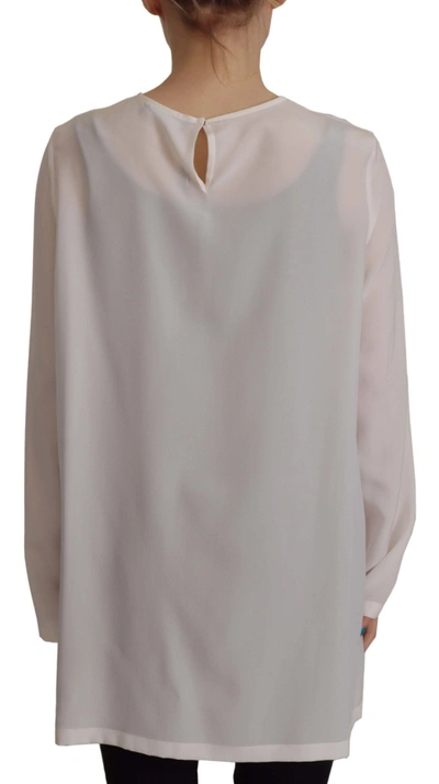 Dolce & Gabbana White Silk Dg Logo Embroidered Long Sleeves Blouse In White
