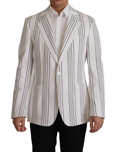 Shop Dolce & Gabbana Elegant Striped Cotton Blend Men's Blazer In White