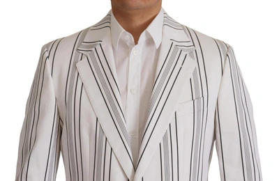 Shop Dolce & Gabbana Elegant Striped Cotton Blend Men's Blazer In White