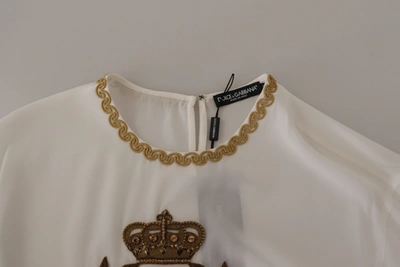 Shop Dolce & Gabbana Elegant Silk Blouse With Gold Crown Women's Embroidery In White