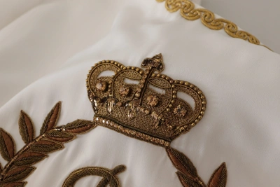 Dolce & Gabbana White Silk Gold Dg Crown Crystal Blouse Top In White
