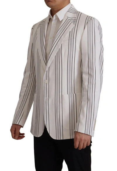 Shop Dolce & Gabbana Elegant Striped Cotton Blend Men's Blazer In White