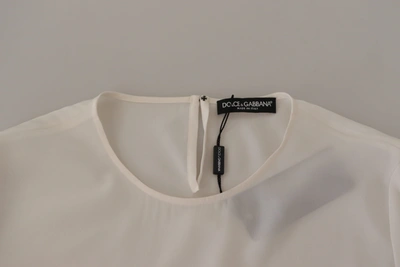Dolce & Gabbana White Silk Dg Logo Embroidered Long Sleeves Blouse In White