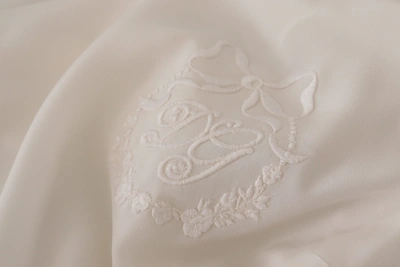 Dolce & Gabbana White Silk Dg Logo Embroidered Long Sleeves Blouse In White