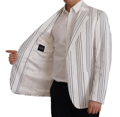 Shop Dolce & Gabbana Elegant Striped Cotton Blend Men's Blazer In White
