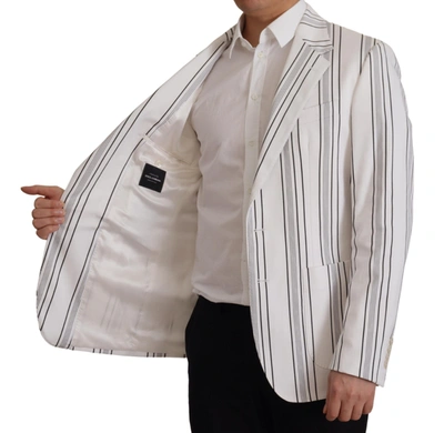 Dolce & Gabbana White Stripes Cotton Single Breasted Blazer In White