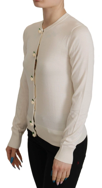 Shop Dolce & Gabbana Elegant Off-white Silk Women's Cardigan In Off White