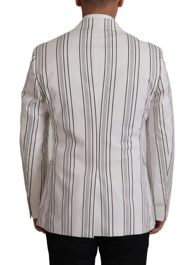 Shop Dolce & Gabbana Elegant Striped Cotton Blend Men's Blazer In White