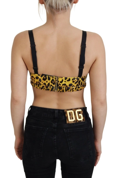 Dolce & Gabbana Yellow Leopard Cropped Bustier Corset Bra Top In Yellow