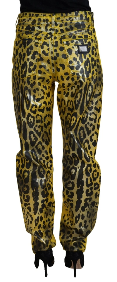 Dolce & Gabbana Yellow Leopard Cotton Straight Denim Jeans In Yellow