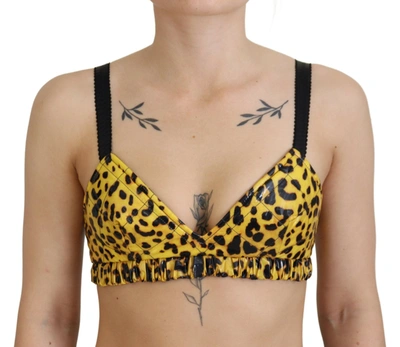 Dolce & Gabbana Yellow Leopard Cropped Bustier Corset Bra Top In Yellow