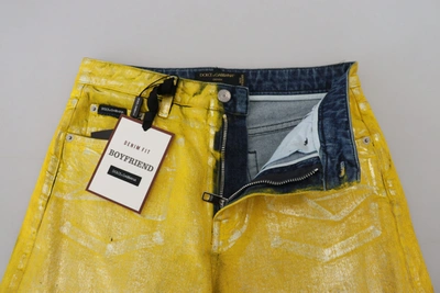 Dolce & Gabbana Yellow Leopard Cotton Straight Denim Jeans In Yellow