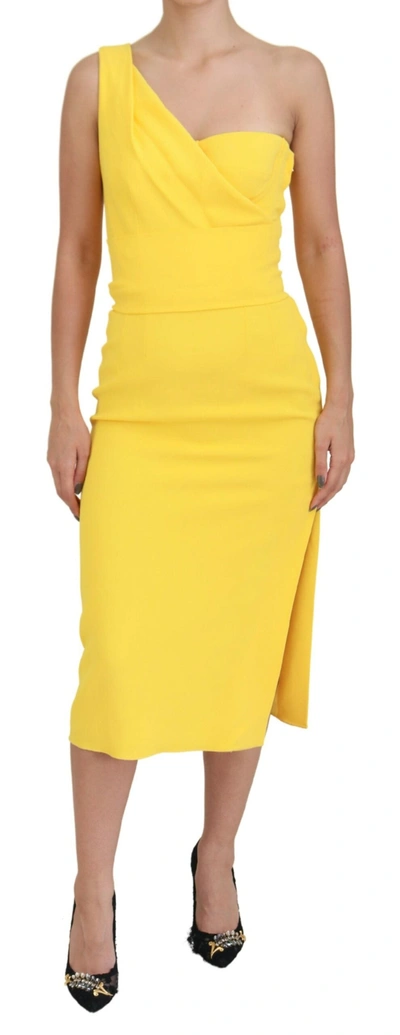 Shop Dolce & Gabbana Yellow One Shoulder Side Slit Midi Women's Dress