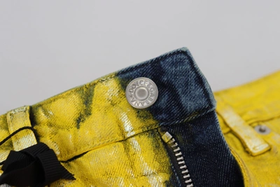 Dolce & Gabbana Yellow Leopard Cotton Straight Denim Jeans In Yellow