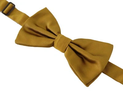 Shop Dolce & Gabbana Elegant Mustard Yellow Silk Bow Men's Tie