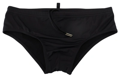 Dsquared2 Black Orange Logo Printed Men Swim Brief Swimwear In Black
