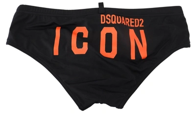 Dsquared2 Black Orange Logo Printed Men Swim Brief Swimwear In Black