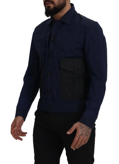 Dsquared2 Dark Blue Cotton Collared Long Sleeves Casual Shirt In Blue